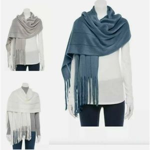LAUREN CONRAD BRUSHED KNIT LIGHTWEIGHT GRAY WINTER SCARF LONG FRINGE SOFT NEW